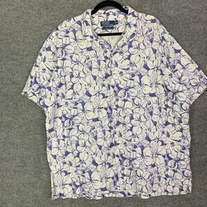 Vintage Polo Ralph Lauren Caldwell Linen Blend Floral Hawaiian Shirt Sz XL